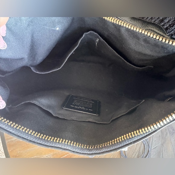 Coach Black Pebbled Leather Shoulder Bag with Signature Canvas Strap - Picture 3 of 6